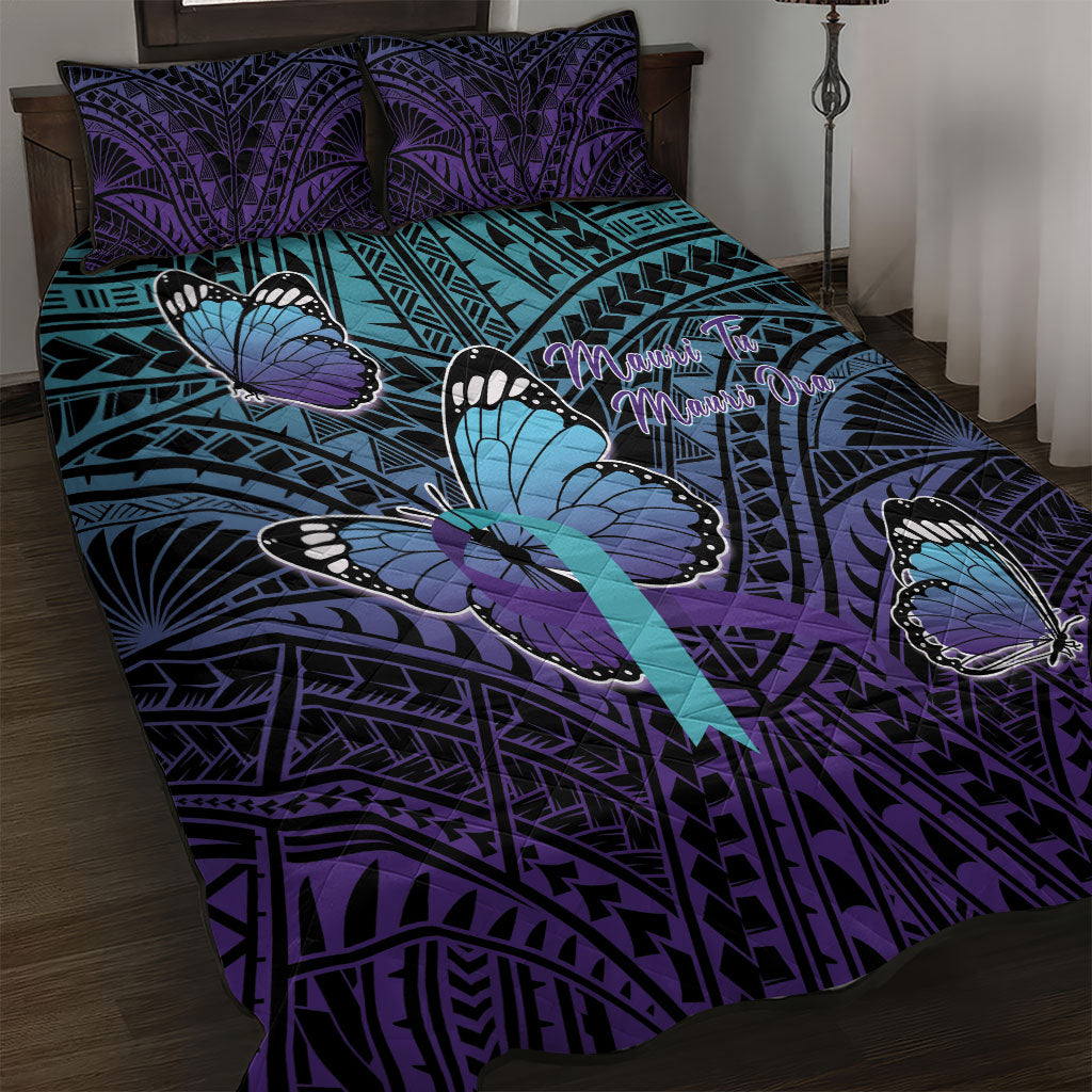 New Zealand Suicide Prevention Month Quilt Bed Set Maori Mauri Tu Mauri Ora Polynesian Pattern LT22 Teal - Polynesian Pride