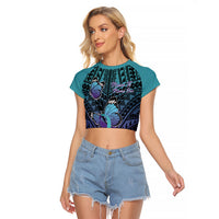 Personalised New Zealand Suicide Prevention Month Raglan Cropped T Shirt Maori Mauri Tu Mauri Ora Polynesian Pattern LT22 Female Teal - Polynesian Pride