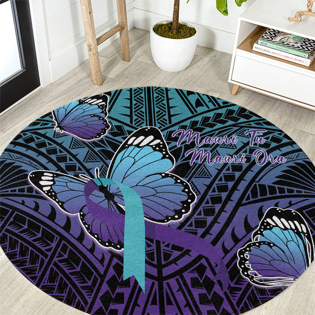 New Zealand Suicide Prevention Month Round Carpet Maori Mauri Tu Mauri Ora Polynesian Pattern LT22 Teal - Polynesian Pride
