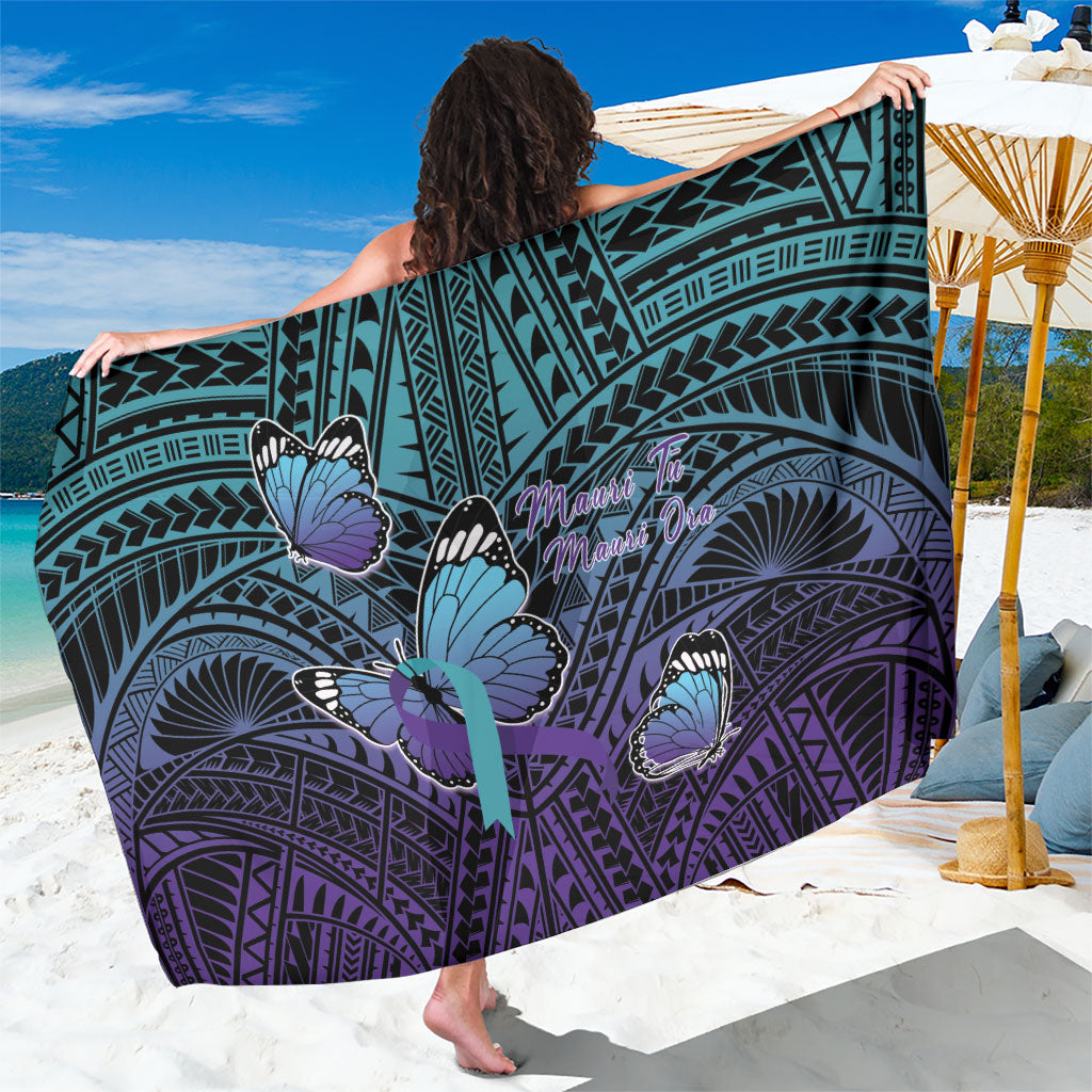 New Zealand Suicide Prevention Month Sarong Maori Mauri Tu Mauri Ora Polynesian Pattern LT22 One Size 44 x 66 inches Teal - Polynesian Pride