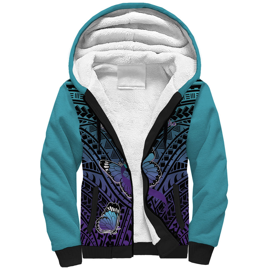 Personalised New Zealand Suicide Prevention Month Sherpa Hoodie Maori Mauri Tu Mauri Ora Polynesian Pattern LT22 Unisex Teal - Polynesian Pride