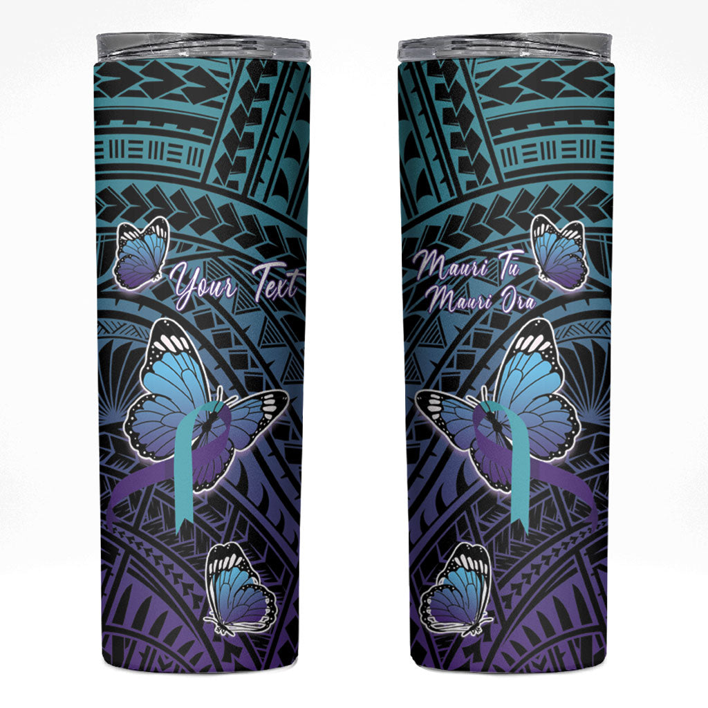 Personalised New Zealand Suicide Prevention Month Skinny Tumbler Maori Mauri Tu Mauri Ora Polynesian Pattern LT22 Teal - Polynesian Pride