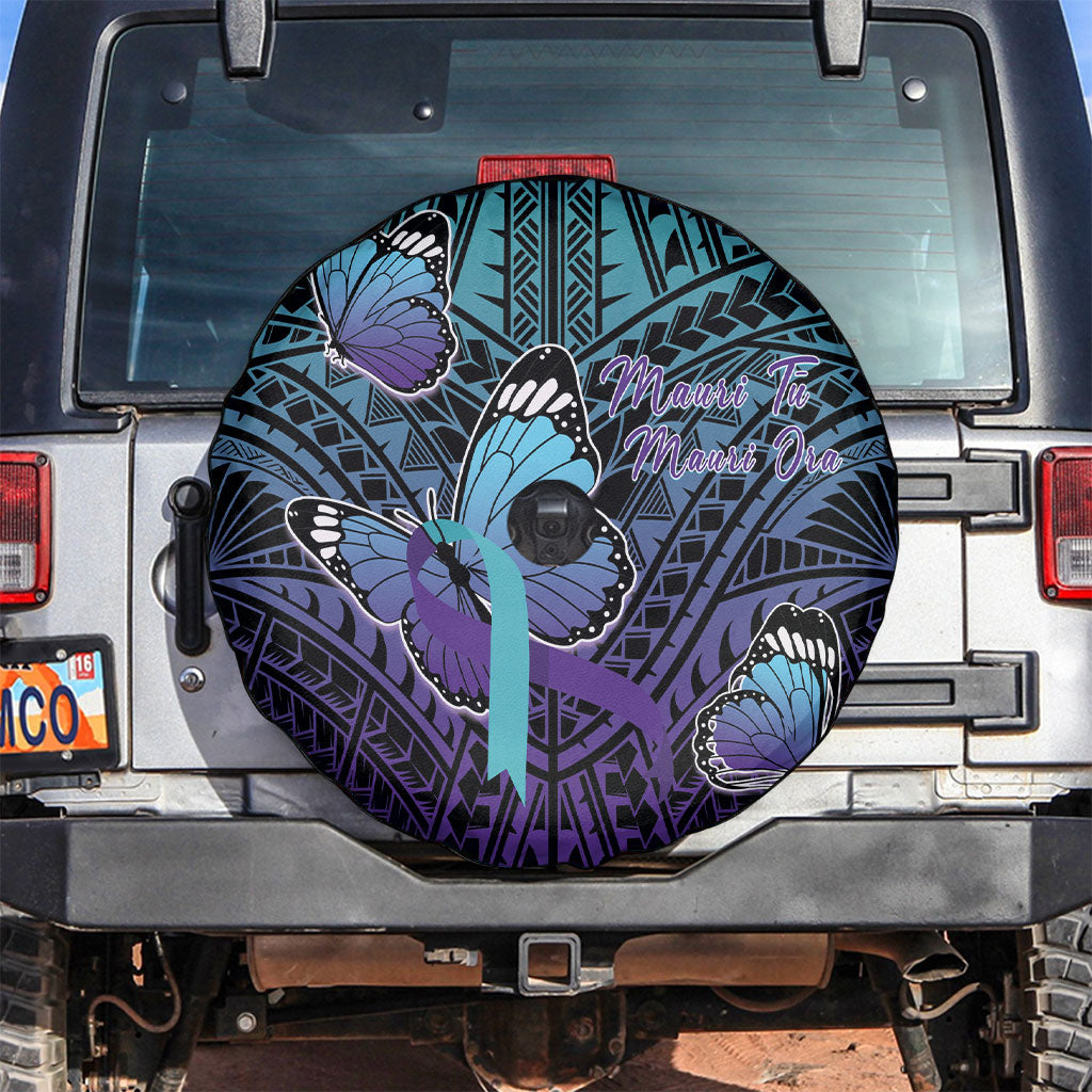 New Zealand Suicide Prevention Month Spare Tire Cover Maori Mauri Tu Mauri Ora Polynesian Pattern LT22 Teal - Polynesian Pride