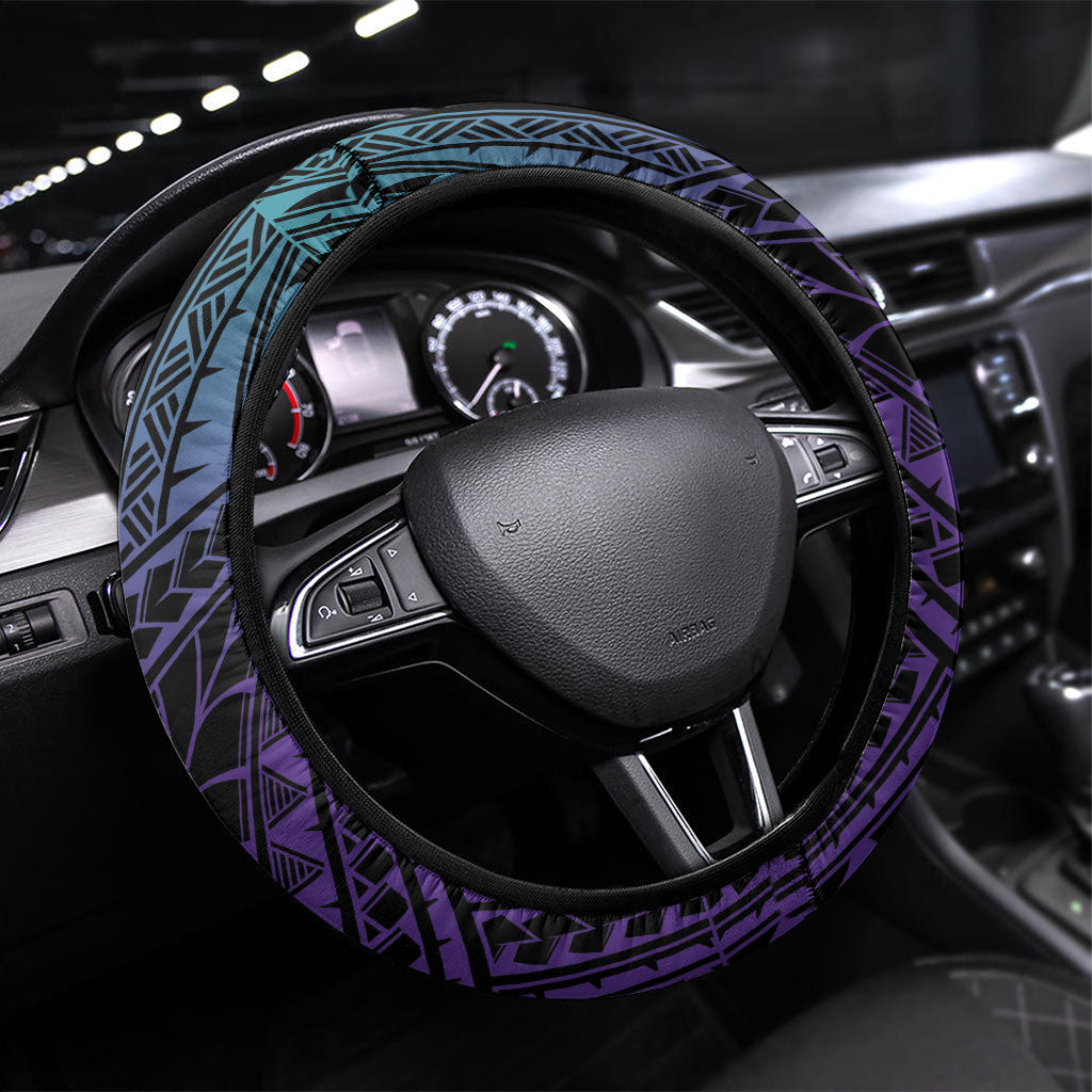 New Zealand Suicide Prevention Month Steering Wheel Cover Maori Mauri Tu Mauri Ora Polynesian Pattern LT22 Universal Fit Teal - Polynesian Pride