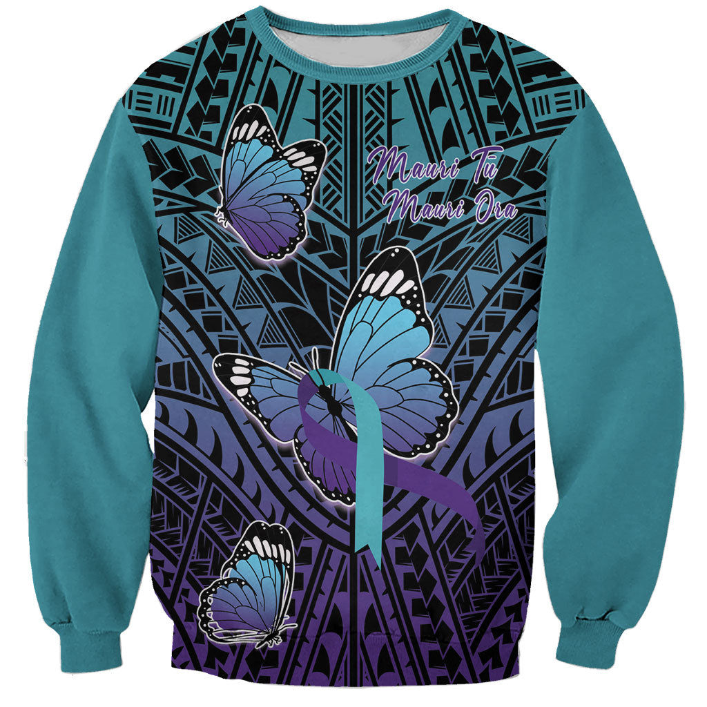Personalised New Zealand Suicide Prevention Month Sweatshirt Maori Mauri Tu Mauri Ora Polynesian Pattern