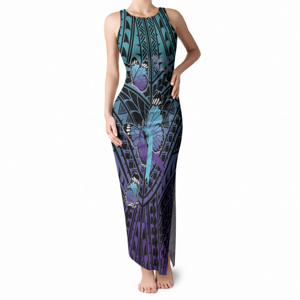 Personalised New Zealand Suicide Prevention Month Tank Maxi Dress Maori Mauri Tu Mauri Ora Polynesian Pattern LT22 Women Teal - Polynesian Pride