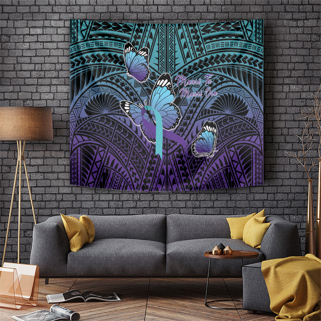 New Zealand Suicide Prevention Month Tapestry Maori Mauri Tu Mauri Ora Polynesian Pattern LT22 Teal - Polynesian Pride
