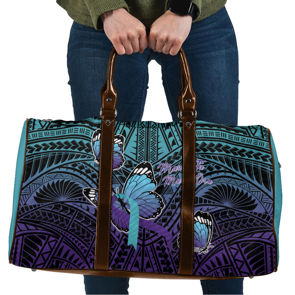 New Zealand Suicide Prevention Month Travel Bag Maori Mauri Tu Mauri Ora Polynesian Pattern LT22 Teal - Polynesian Pride