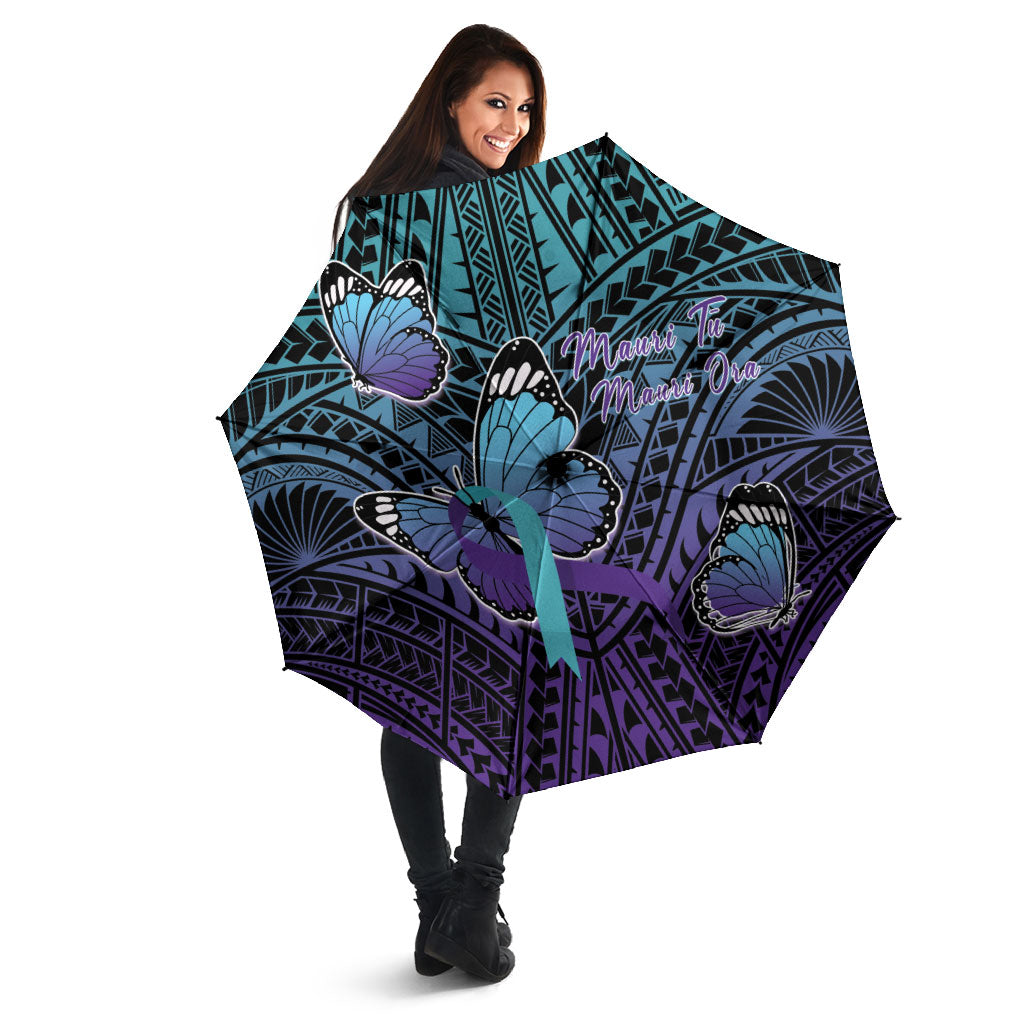 New Zealand Suicide Prevention Month Umbrella Maori Mauri Tu Mauri Ora Polynesian Pattern LT22 - Polynesian Pride