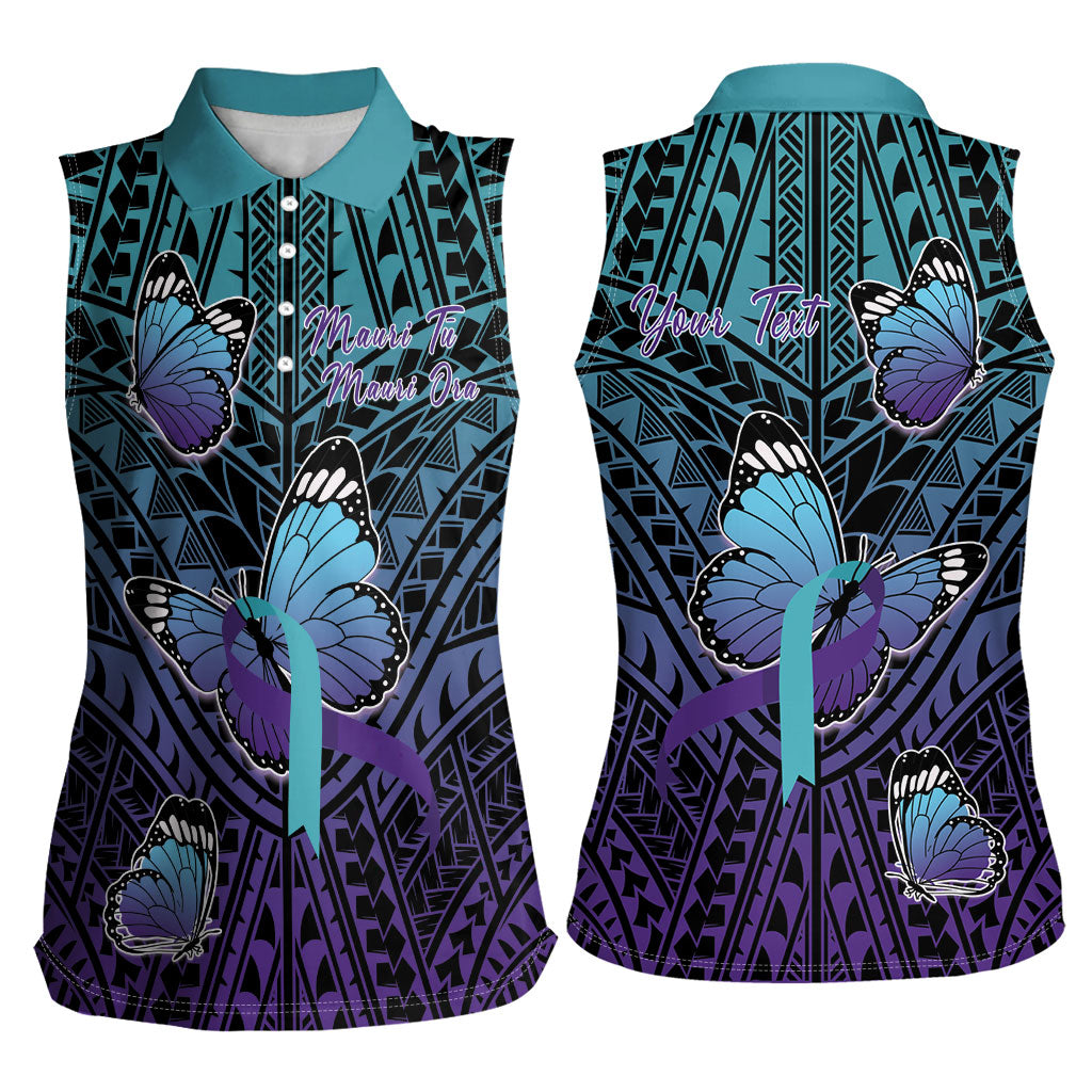 Personalised New Zealand Suicide Prevention Month Women Sleeveless Polo Shirt Maori Mauri Tu Mauri Ora Polynesian Pattern LT22 - Polynesian Pride