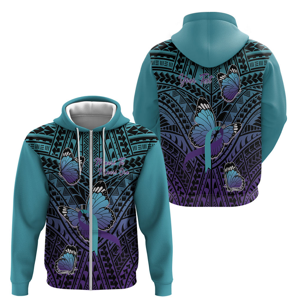 Personalised New Zealand Suicide Prevention Month Zip Hoodie Maori Mauri Tu Mauri Ora Polynesian Pattern LT22 - Polynesian Pride