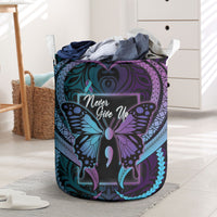 Polynesia Suicide Prevention Month Laundry Basket Semicolon Butterfly Never Give Up Polynesian Pattern LT22 Teal - Polynesian Pride