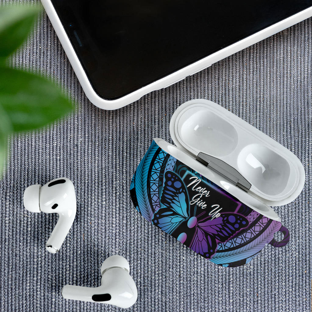 Polynesia Suicide Prevention Month AirPods Case Semicolon Butterfly Never Give Up Polynesian Pattern LT22 - Polynesian Pride
