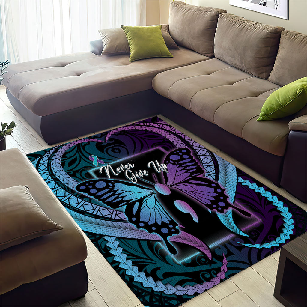 Polynesia Suicide Prevention Month Area Rug Semicolon Butterfly Never Give Up Polynesian Pattern LT22 - Polynesian Pride