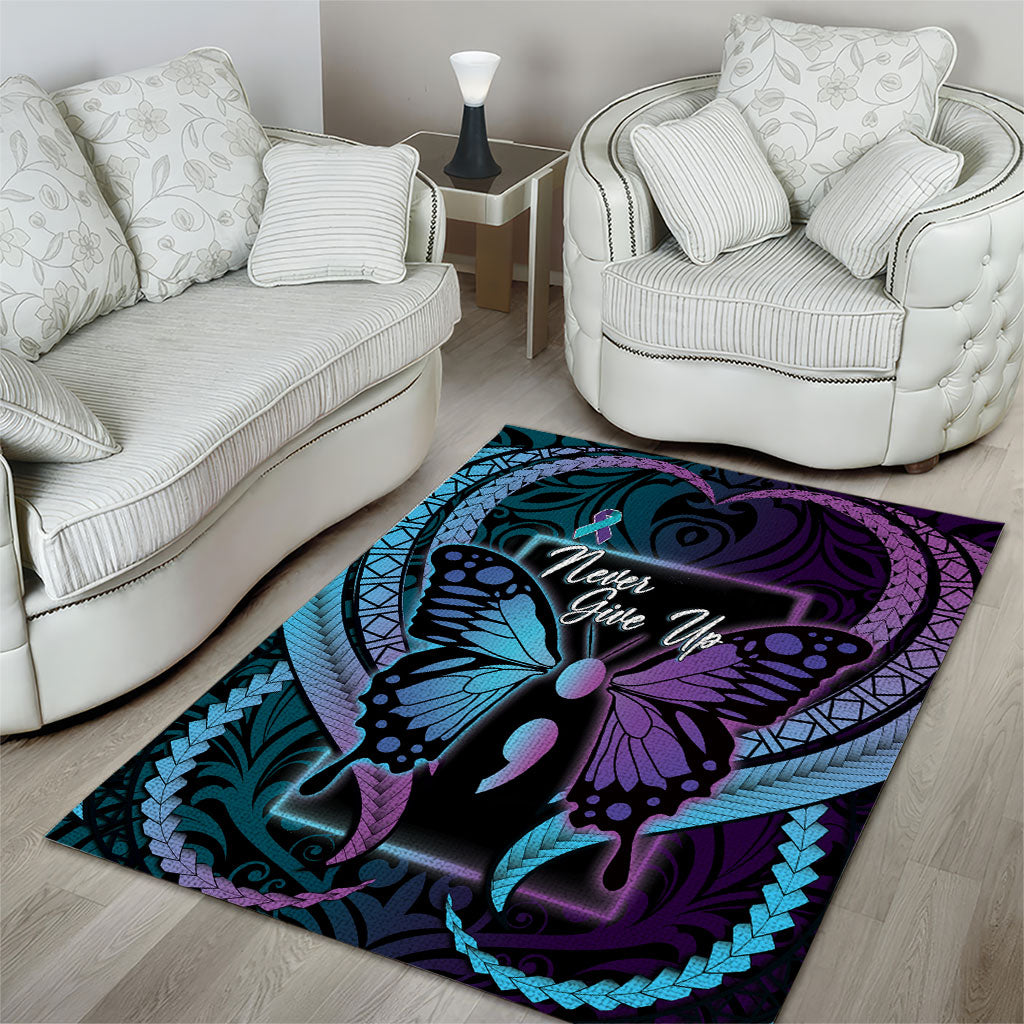 Polynesia Suicide Prevention Month Area Rug Semicolon Butterfly Never Give Up Polynesian Pattern LT22 - Polynesian Pride