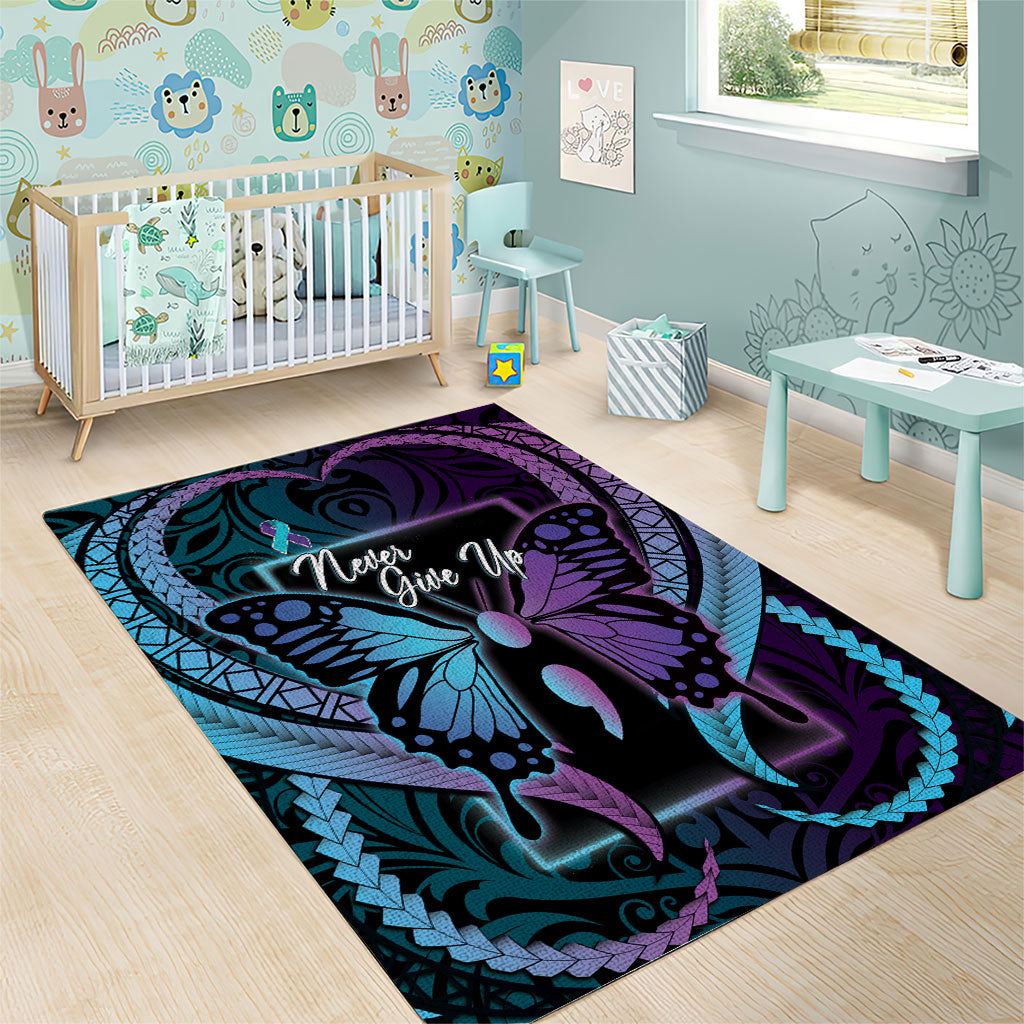 Polynesia Suicide Prevention Month Area Rug Semicolon Butterfly Never Give Up Polynesian Pattern LT22 - Polynesian Pride