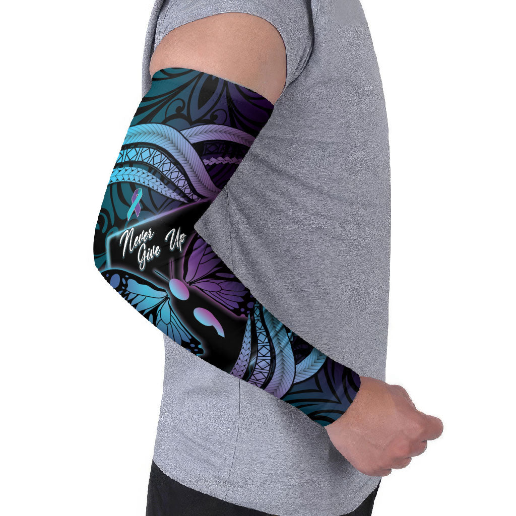 Personalised Polynesia Suicide Prevention Month Arm Sleeves Semicolon Butterfly Never Give Up Polynesian Pattern LT22 - Polynesian Pride