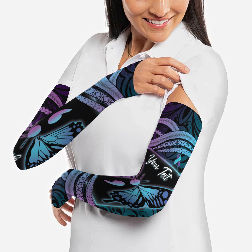 Personalised Polynesia Suicide Prevention Month Arm Sleeves Semicolon Butterfly Never Give Up Polynesian Pattern LT22 - Polynesian Pride