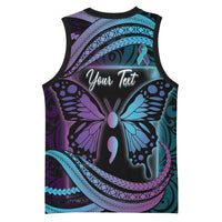 Personalised Polynesia Suicide Prevention Month Basketball Jersey Semicolon Butterfly Never Give Up Polynesian Pattern LT22 - Polynesian Pride