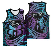 Personalised Polynesia Suicide Prevention Month Basketball Jersey Semicolon Butterfly Never Give Up Polynesian Pattern LT22 - Polynesian Pride