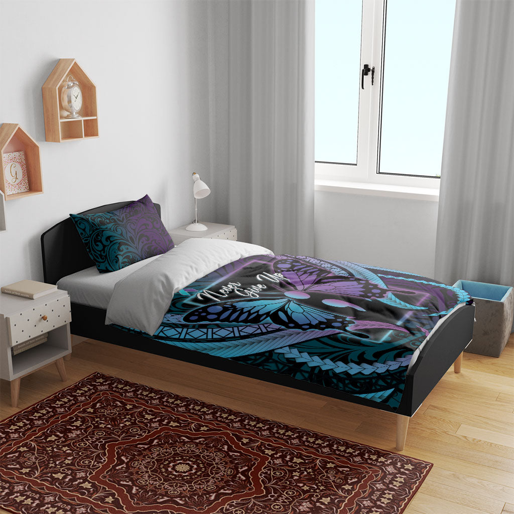 Polynesia Suicide Prevention Month Bedding Set Semicolon Butterfly Never Give Up Polynesian Pattern LT22 - Polynesian Pride
