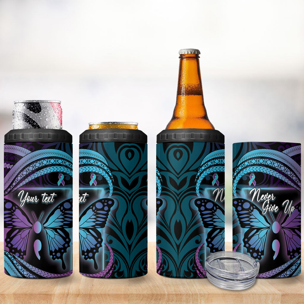 Personalised Polynesia Suicide Prevention Month 4 in 1 Can Cooler Tumbler Semicolon Butterfly Never Give Up Polynesian Pattern LT22 - Polynesian Pride
