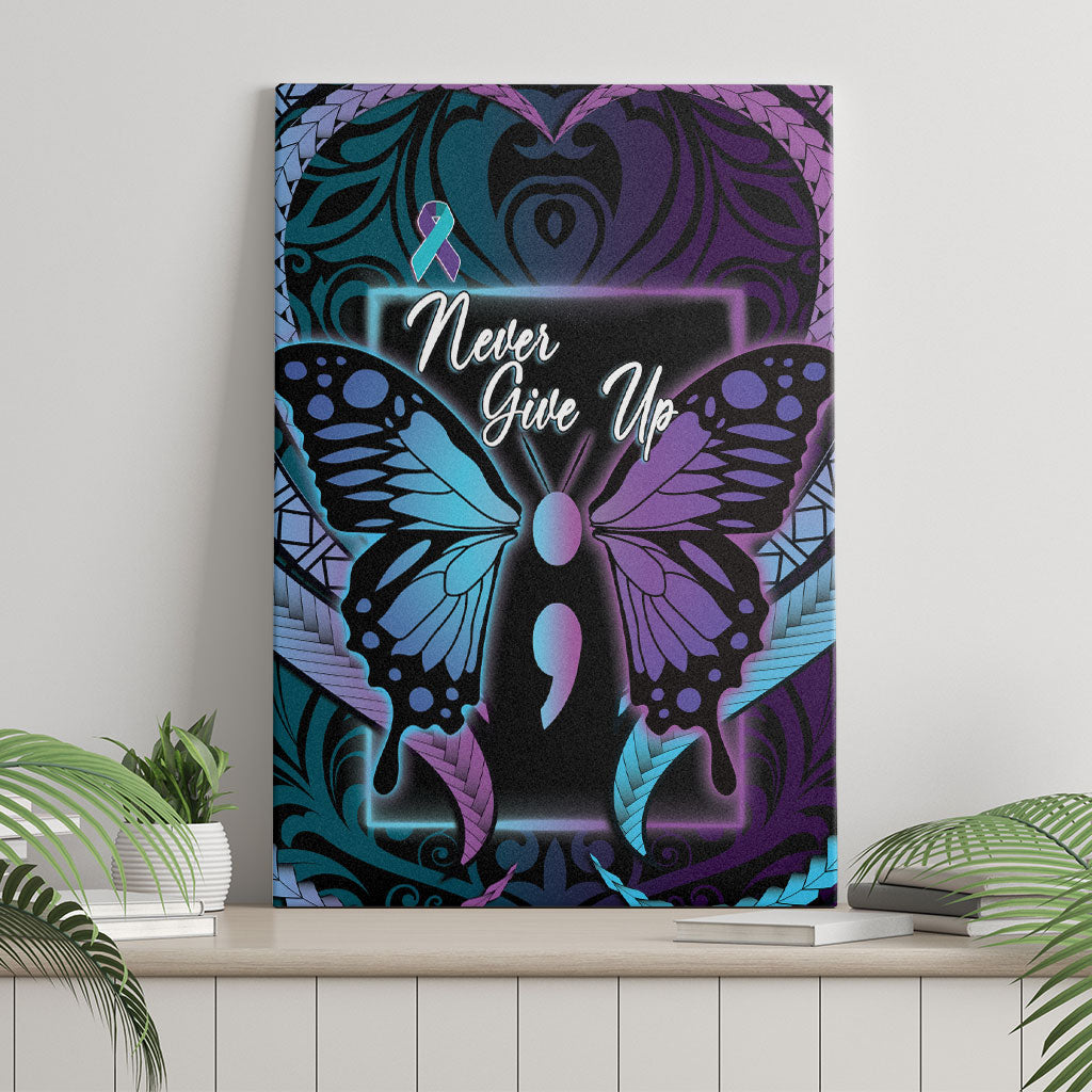 Polynesia Suicide Prevention Month Canvas Wall Art Semicolon Butterfly Never Give Up Polynesian Pattern LT22 - Polynesian Pride