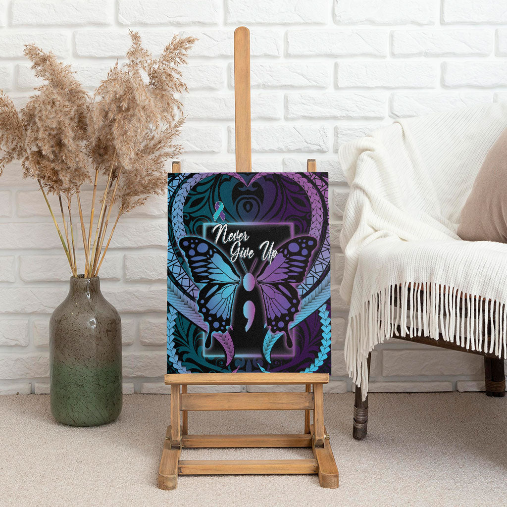Polynesia Suicide Prevention Month Canvas Wall Art Semicolon Butterfly Never Give Up Polynesian Pattern LT22 - Polynesian Pride