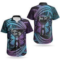 Personalised Polynesia Suicide Prevention Month Couples Matching Long Sleeve Bodycon Dress and Hawaiian Shirt Semicolon Butterfly Never Give Up Polynesian Pattern LT22 - Polynesian Pride
