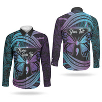 Personalised Polynesia Suicide Prevention Month Couples Matching Off Shoulder Maxi Dress and Long Sleeve Button Shirt Semicolon Butterfly Never Give Up Polynesian Pattern LT22 - Polynesian Pride