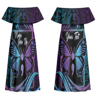 Personalised Polynesia Suicide Prevention Month Couples Matching Off Shoulder Maxi Dress and Long Sleeve Button Shirt Semicolon Butterfly Never Give Up Polynesian Pattern LT22 - Polynesian Pride