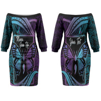 Personalised Polynesia Suicide Prevention Month Couples Matching Off The Shoulder Long Sleeve Dress and Long Sleeve Button Shirt Semicolon Butterfly Never Give Up Polynesian Pattern LT22 - Polynesian Pride
