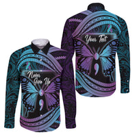 Personalised Polynesia Suicide Prevention Month Family Matching Off The Shoulder Long Sleeve Dress and Hawaiian Shirt Semicolon Butterfly Never Give Up Polynesian Pattern LT22 Dad's Shirt - Long Sleeve Teal - Polynesian Pride