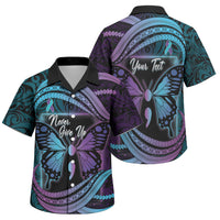 Personalised Polynesia Suicide Prevention Month Family Matching Puletasi and Hawaiian Shirt Semicolon Butterfly Never Give Up Polynesian Pattern LT22 Son's Shirt Teal - Polynesian Pride