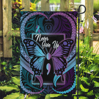 Polynesia Suicide Prevention Month Garden Flag Semicolon Butterfly Never Give Up Polynesian Pattern LT22 Garden Flag Teal - Polynesian Pride