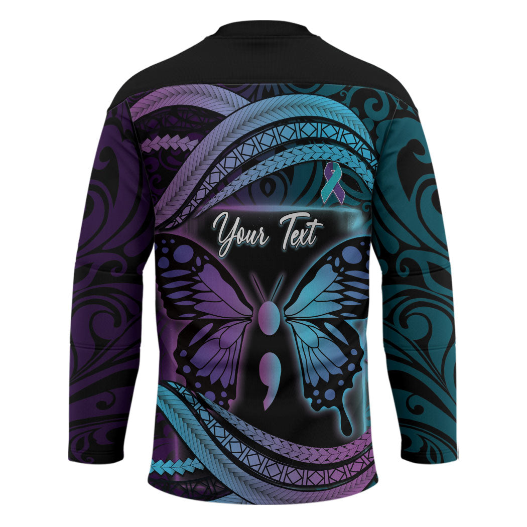 Personalised Polynesia Suicide Prevention Month Hockey Jersey Semicolon Butterfly Never Give Up Polynesian Pattern LT22 - Polynesian Pride