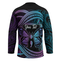 Personalised Polynesia Suicide Prevention Month Hockey Jersey Semicolon Butterfly Never Give Up Polynesian Pattern LT22 - Polynesian Pride