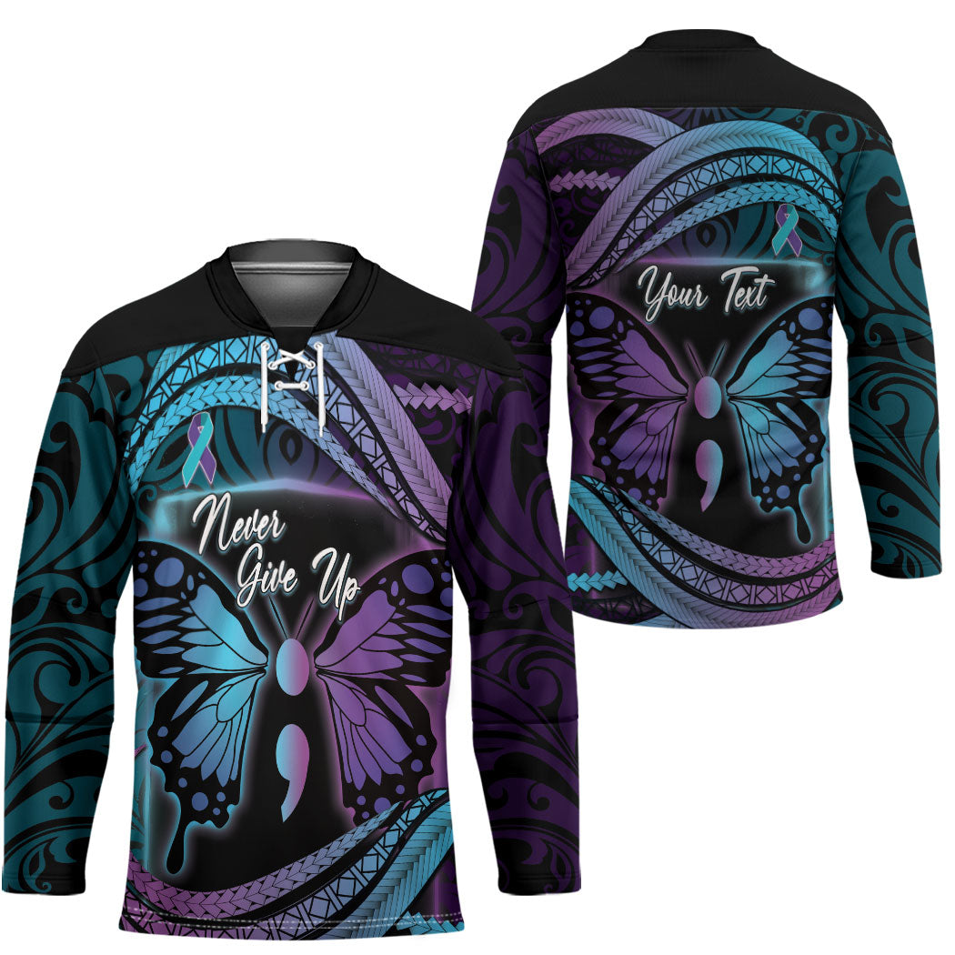 Personalised Polynesia Suicide Prevention Month Hockey Jersey Semicolon Butterfly Never Give Up Polynesian Pattern LT22 - Polynesian Pride