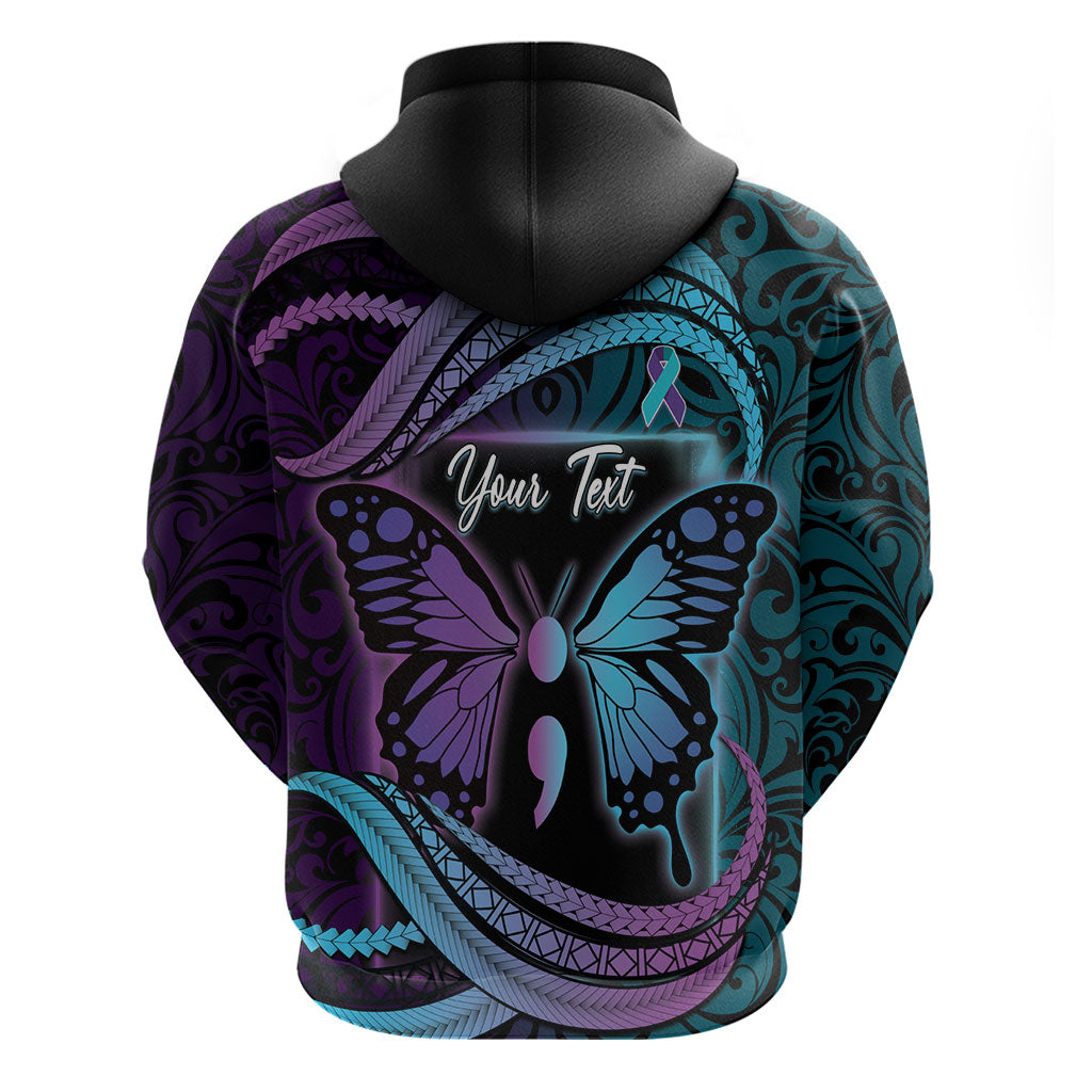 Personalised Polynesia Suicide Prevention Month Hoodie Semicolon Butterfly Never Give Up Polynesian Pattern LT22 - Polynesian Pride