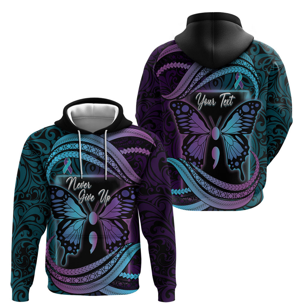 Personalised Polynesia Suicide Prevention Month Hoodie Semicolon Butterfly Never Give Up Polynesian Pattern LT22 - Polynesian Pride