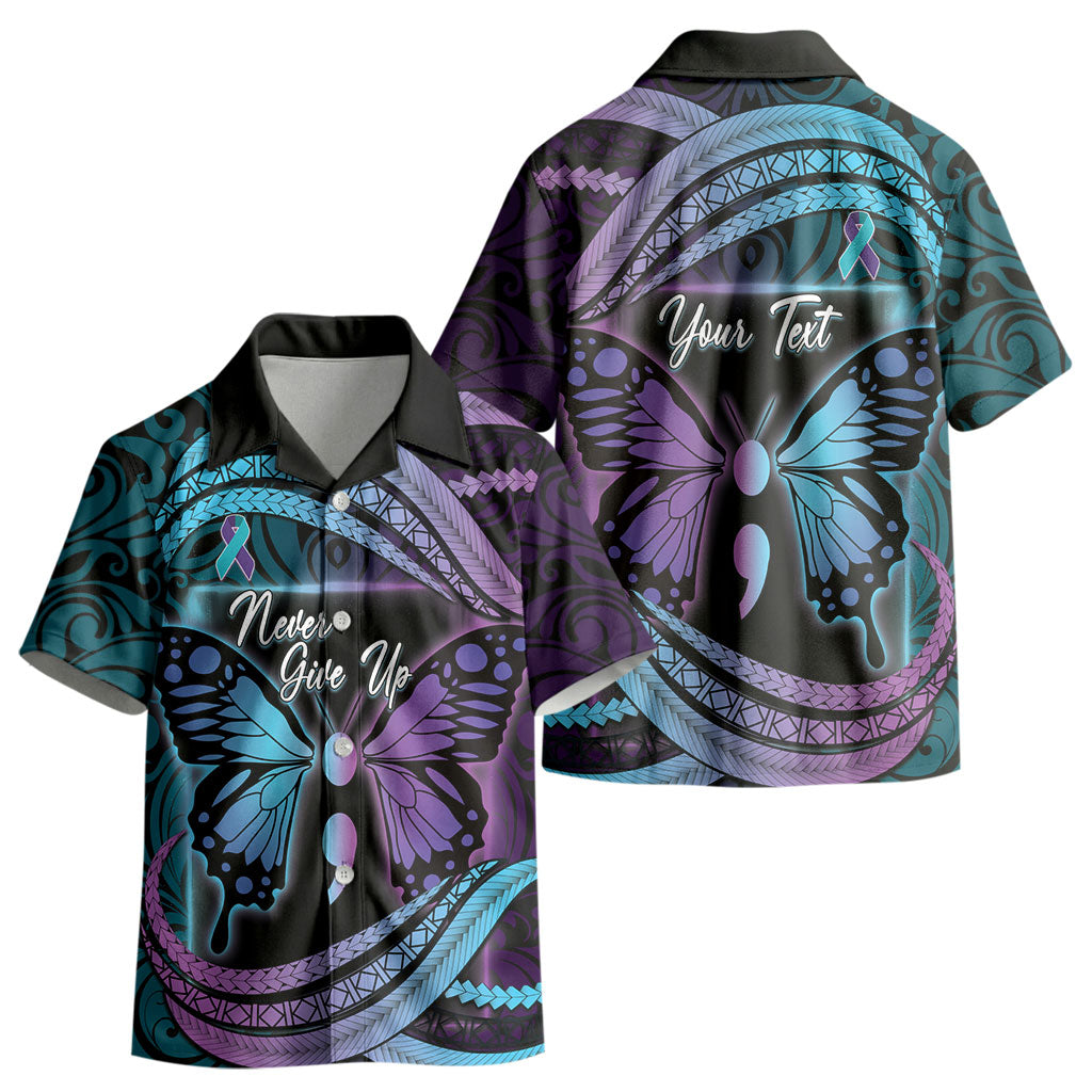 Personalised Polynesia Suicide Prevention Month Kid Hawaiian Shirt Semicolon Butterfly Never Give Up Polynesian Pattern LT22 - Polynesian Pride