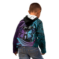 Personalised Polynesia Suicide Prevention Month Kid Hoodie Semicolon Butterfly Never Give Up Polynesian Pattern LT22 - Polynesian Pride