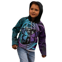 Personalised Polynesia Suicide Prevention Month Kid Hoodie Semicolon Butterfly Never Give Up Polynesian Pattern LT22 - Polynesian Pride