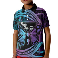 Personalised Polynesia Suicide Prevention Month Kid Polo Shirt Semicolon Butterfly Never Give Up Polynesian Pattern LT22 Kid Teal - Polynesian Pride