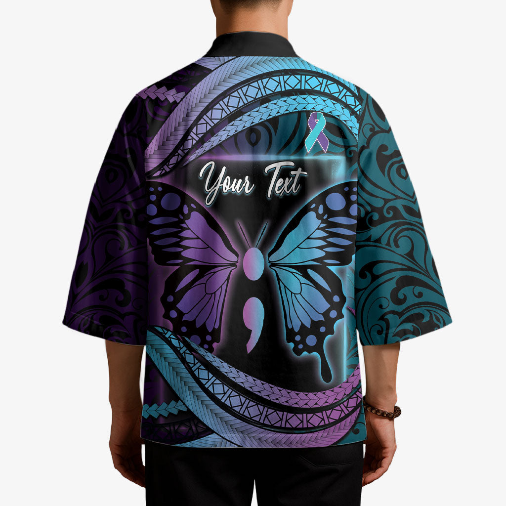 Personalised Polynesia Suicide Prevention Month Kimono Semicolon Butterfly Never Give Up Polynesian Pattern LT22 - Polynesian Pride