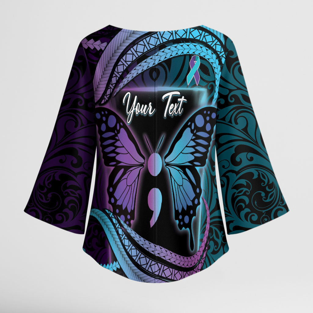 Personalised Polynesia Suicide Prevention Month Kimono Sleeve Blouse Semicolon Butterfly Never Give Up Polynesian Pattern LT22 - Polynesian Pride