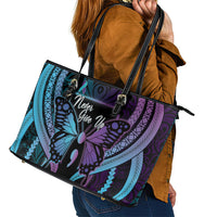 Polynesia Suicide Prevention Month Leather Tote Bag Semicolon Butterfly Never Give Up Polynesian Pattern LT22 - Polynesian Pride