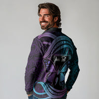 Personalised Polynesia Suicide Prevention Month Long Sleeve Polo Shirt Semicolon Butterfly Never Give Up Polynesian Pattern LT22 - Polynesian Pride