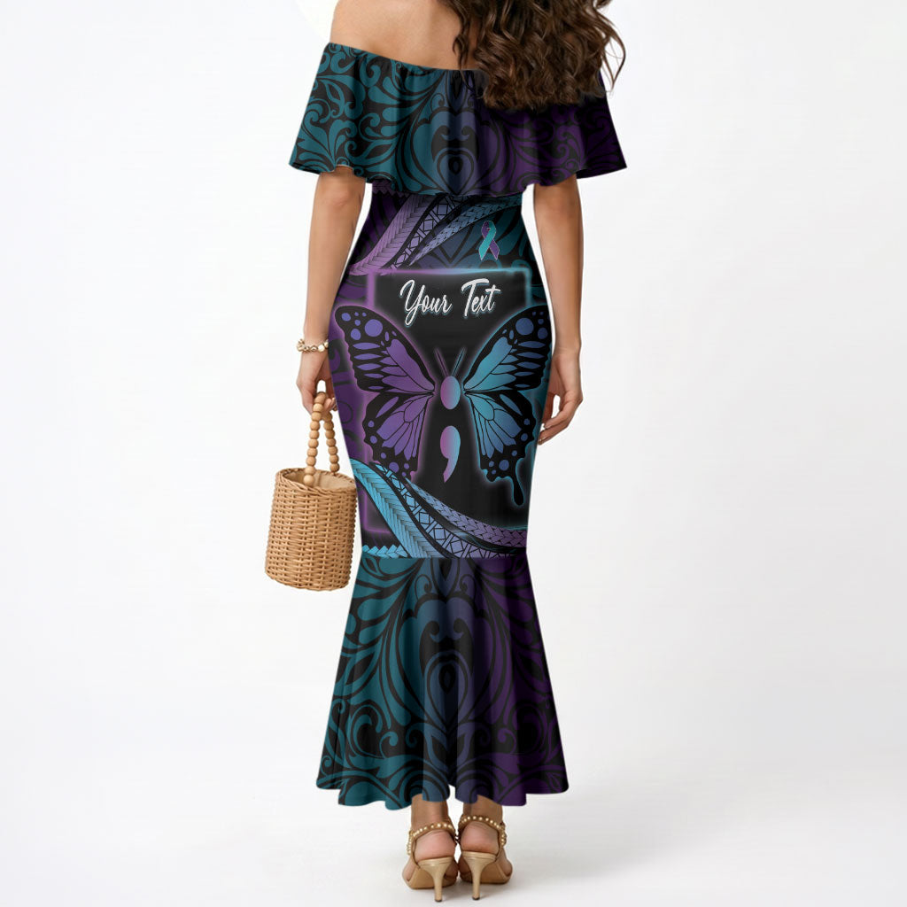 Personalised Polynesia Suicide Prevention Month Mermaid Dress Semicolon Butterfly Never Give Up Polynesian Pattern LT22 - Polynesian Pride