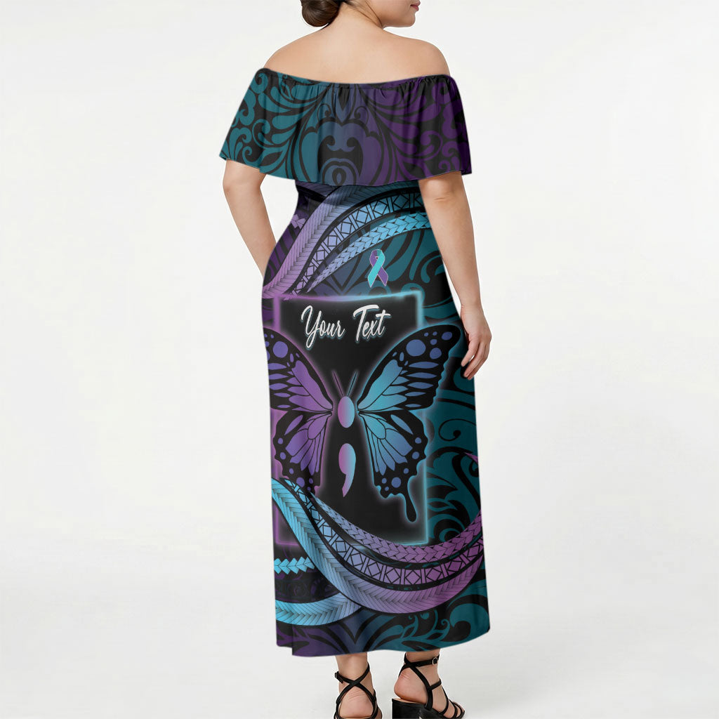 Personalised Polynesia Suicide Prevention Month Off Shoulder Maxi Dress Semicolon Butterfly Never Give Up Polynesian Pattern LT22 - Polynesian Pride